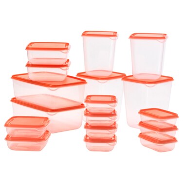 Food Container, Set Of 17, Transparent/Orange