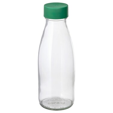 Water Bottle, Clear Glass/Green, 0.5 L