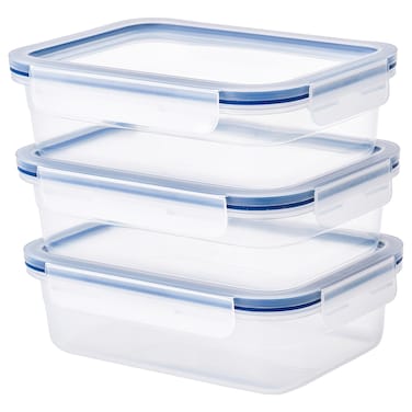 Food Container With Lid 3 Pack, Rectangular/Plastic, 1.0 L