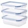 Food Container With Lid 3 Pack, Rectangular/Plastic, 1.0 L