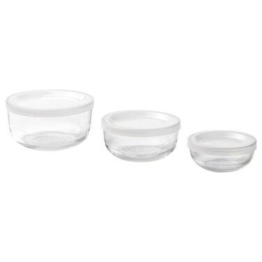 Food Container With Lid, Set Of 3, Glass