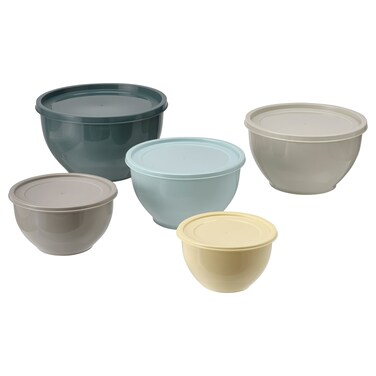 Bowl With Lid, Set Of 5, Mixed Colours