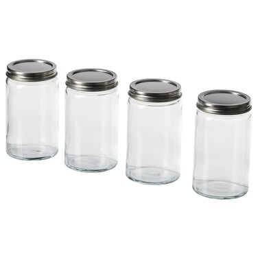Spice Jar, Clear Glass/Stainless Steel 4 Pack, 35 Cl