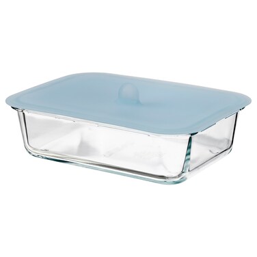 Food Container With Lid, Rectangular Glass/Silicone, 1.0 L