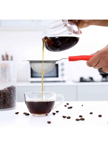 Red Plastic Handle Tea Stainer