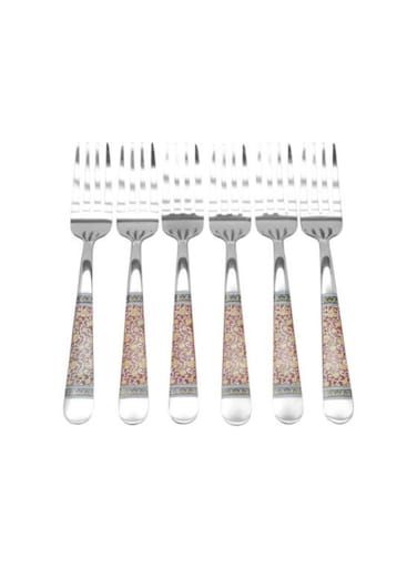 Steel Dessert Fork Set Red Decor Set Of 6