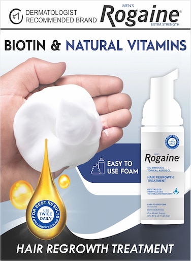 Mens Use Twice Daily Rogaine 5% Minoxidil Hair Regrowth Treatment Easy To Use Foam 60g