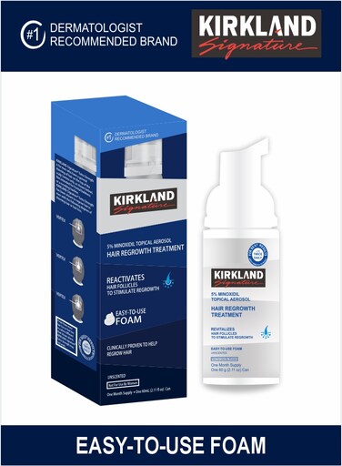 Mens Kirkland 5% Minoxidil Hair Regrowth Treatment Easy To Use Foam 60g