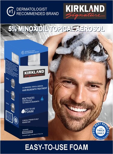 Mens Use Twice Daily Kirkland 5% Minoxidil Hair Regrowth Treatment Easy To Use Foam 60g