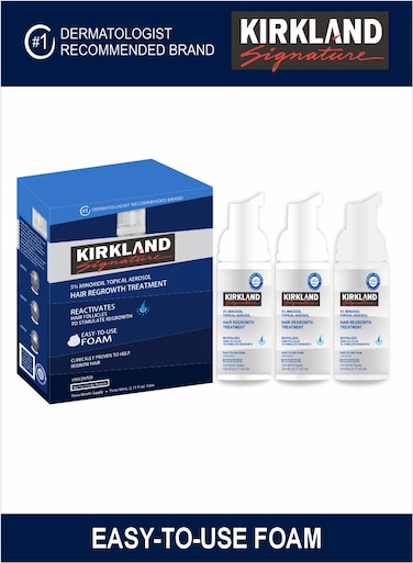 Pack Of 3 Mens Kirkland 5% Minoxidil Hair Regrowth Treatment Easy To Use Foam 60g