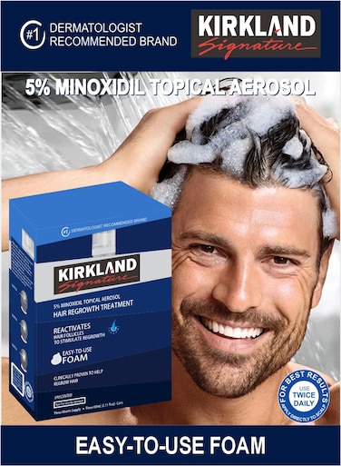 Pack Of 3 Mens Use Twice Daily Kirkland 5% Minoxidil Hair Regrowth Treatment Easy To Use Foam 60g