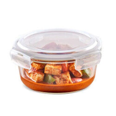 Borosil Klip-N-Store Round Glass Storage Container With Air Tight Lid Food Storage Container Microwave Safe Container 400 Ml