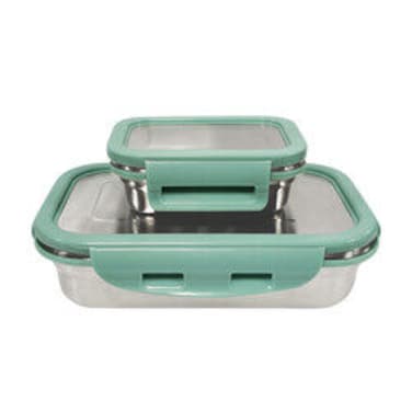 Borosil Stainless Steel Lunch Box Set Of 2 Leak-Proof Lunch Boxes With Green Lids Rectangular Lunch Containers For School &amp; Office 800 Ml &amp; 200 Ml