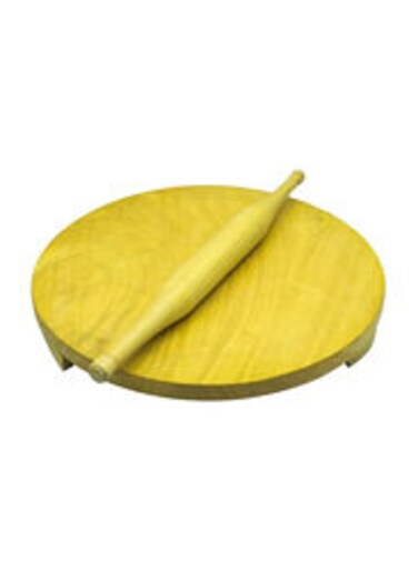 Raj 12-Inch Wood Chakla &amp; Rolling Pin Set Brown
