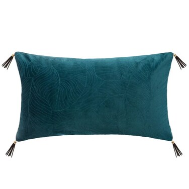 Atmosphera Velvet Teal Leaf Cushion (Blue, 30 x 50 cm)