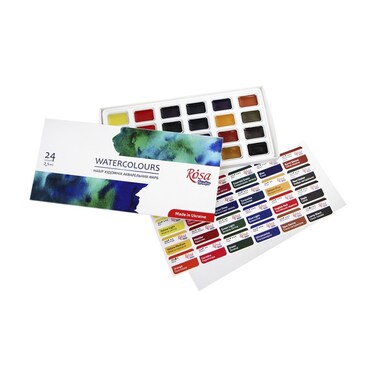 Rosa Studio Watercolor Paints Set Of 24 Colors, Cardboard