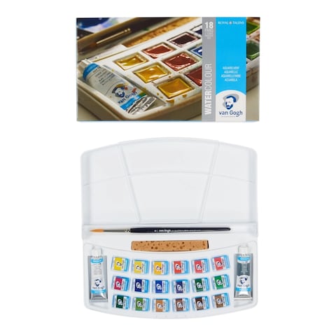 Van Gogh Watercolour Plastic Case Set 18 Half Pans + 2X10Ml Tubes