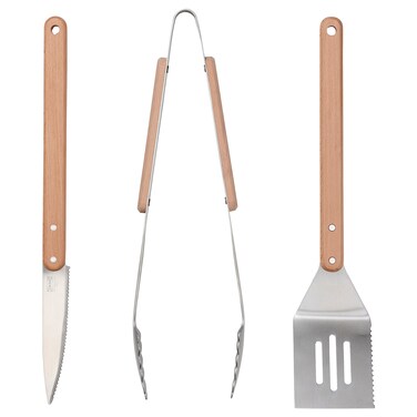 3-Piece Barbecue Tools Set Stainless Steel/Beech