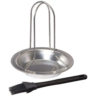 Grillpro Chicken Roaster &amp; Brush (18 x 22 x 5 cm, Set of 2, Black &amp; Silver)