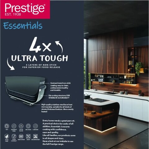 Prestige Essential Cast Aluminum Grill Pan Induction-Based (Black, 28cm)