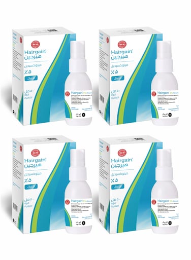 Hairgain Hair Regrowth Set &ndash; Minoxidil 5% Solution for Thicker Hair 4 Months Supply (4 Bottles x 50ml)