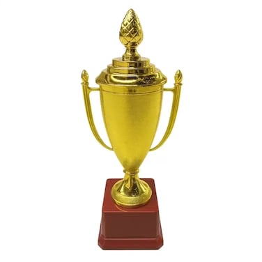 Plastic Golden Painted Trophy Cup With Lid for Competition Winner Kids- 7X24cm