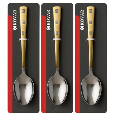 Kovar Gray Stainless Steel Tea Spoon With Golden Handle- 3Pcs