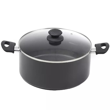 Casserole Aluminum 2 Layer Non-Stick Pan Glass Lid, Black 28Cm