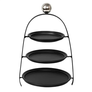 Round And Flat 3 Tier Dessert Display Rack In Different Size With Metal Frame- Black