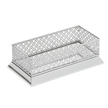 Rectangular Rim Mirror Base Metal Storage Tray With Cutwork Detailed 38X18X10cm- Silver
