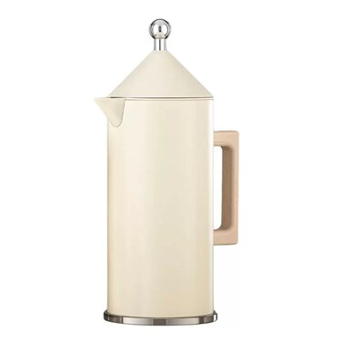 Stainless Steel Vacuum Flask Set Push Button With Wooden Handle And Metal Ball Lid- Beige