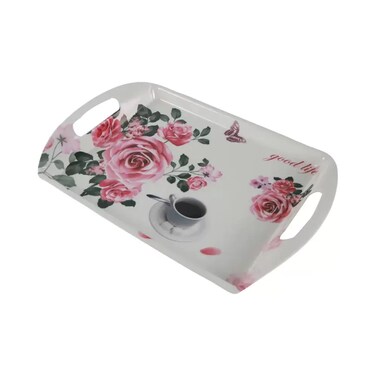 Floral Printed Elegant Melamine Serving Tray With Integrated Handles- 42X28cm