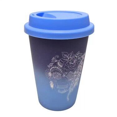 Kookee Ceramic Tall Coffee Tumbler with Silicone Lid- Blue