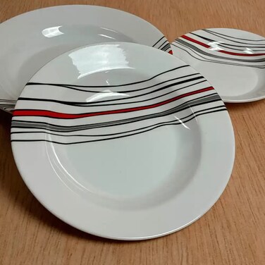Sarvah Melamine 10 Inch Black And Red Line Designed Dinner Plate (Single Piece)- White