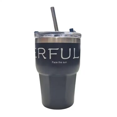 Classic Premium Stainless Steel Double Wall Insulated Coffee Cup with Lid and Straw- Black