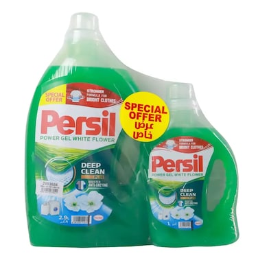 Power Gel White Flower Laundry Detergent With Boosted Anti Greying Formula, Green- 2.9Ltr+1Ltr