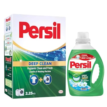 Deep Clean Laundry Detergent Powder and Power Gel With White Flower Fragrance- 2.25kg+1Ltr