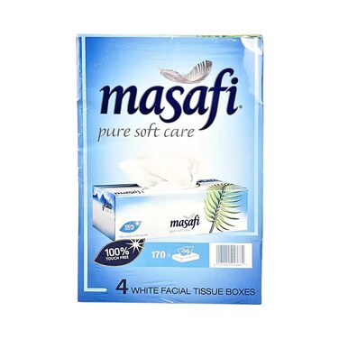 Masafi Pure Soft White Facial Tissue Paper 170 Sheets X 2Ply Skin Care Facial Tissue- 4Pcs