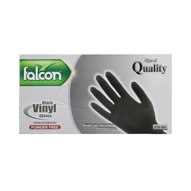 Falcon Black Vinyl Gloves Hypo-Allergenic Powder Free Disposable Gloves- Extra Large- 100Pcs