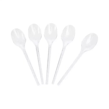Foodpack Disposable Clear Plastic Tea Spoons 6.5 Inch Size- 50Pcs