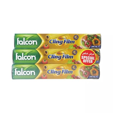 Falcon Extra Quality Cling Film Food Wrap Roll For Fresh Storage- 3X200 Sqft