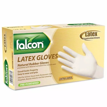 Falcon Latex Gloves, Natural Rubber Gloves, Xl- 95Pcs Of Pre Powdered Gloves Best For Hair Dressing, School, Household, Restaurant