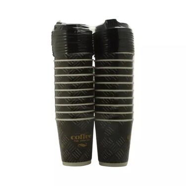 Foodpack Disposable Ripple Cups With Lid 8 Oz Cups For Coffee Tea Or Drinks Black Color- 20 Pieces