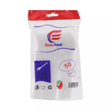 Ecno Pack Plastic Fork, Disposable Plastic Fork Set, White- 50Pcs