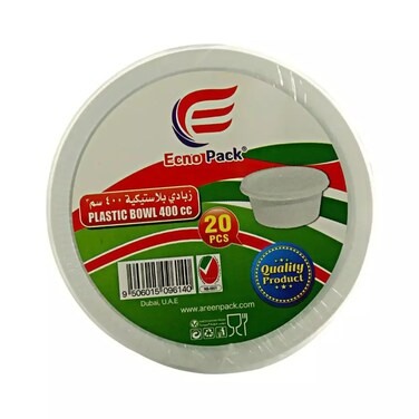 Ecno Pack Plastic Bowl Containers With Lids, 400Cc, Pack Of 20 Pcs