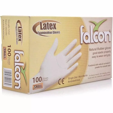Falcon Latex Gloves, Natural Rubber Gloves, Small- 100Pcs Of Pre Powdered Gloves Best For Hair Dressing, School, Household, Restaurant