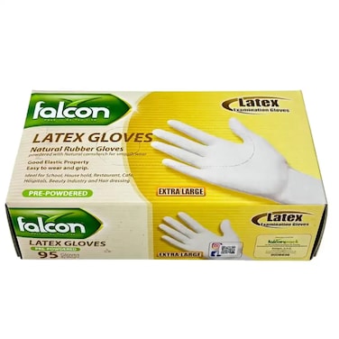 Falcon Pre Powdered Natural Rubber Latex Gloves, Extra Large- 95 Gloves