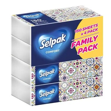 Selpak Comfort Soft And Strong Tissue Paper With Super Absorbent Formula- 150Sheets X 4 Pack