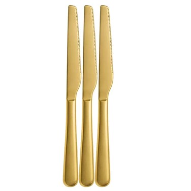 Kovar Gold Plated Stainless Steel Dinner Knife In Glossy Plain Texture- 3Pcs
