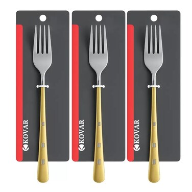 Kovar Gray Stainless Steel Cake Fork With Golden Handle- 3Pcs